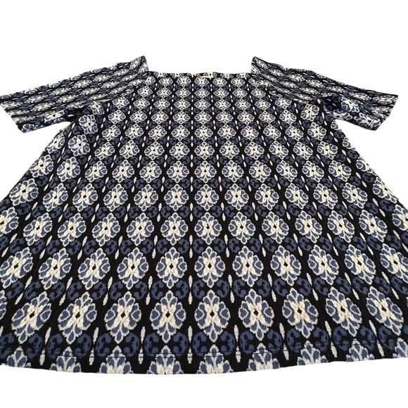 LOFT Blue Diamond Jacquard Square Neck Top, Size Small - Picture 6 of 8